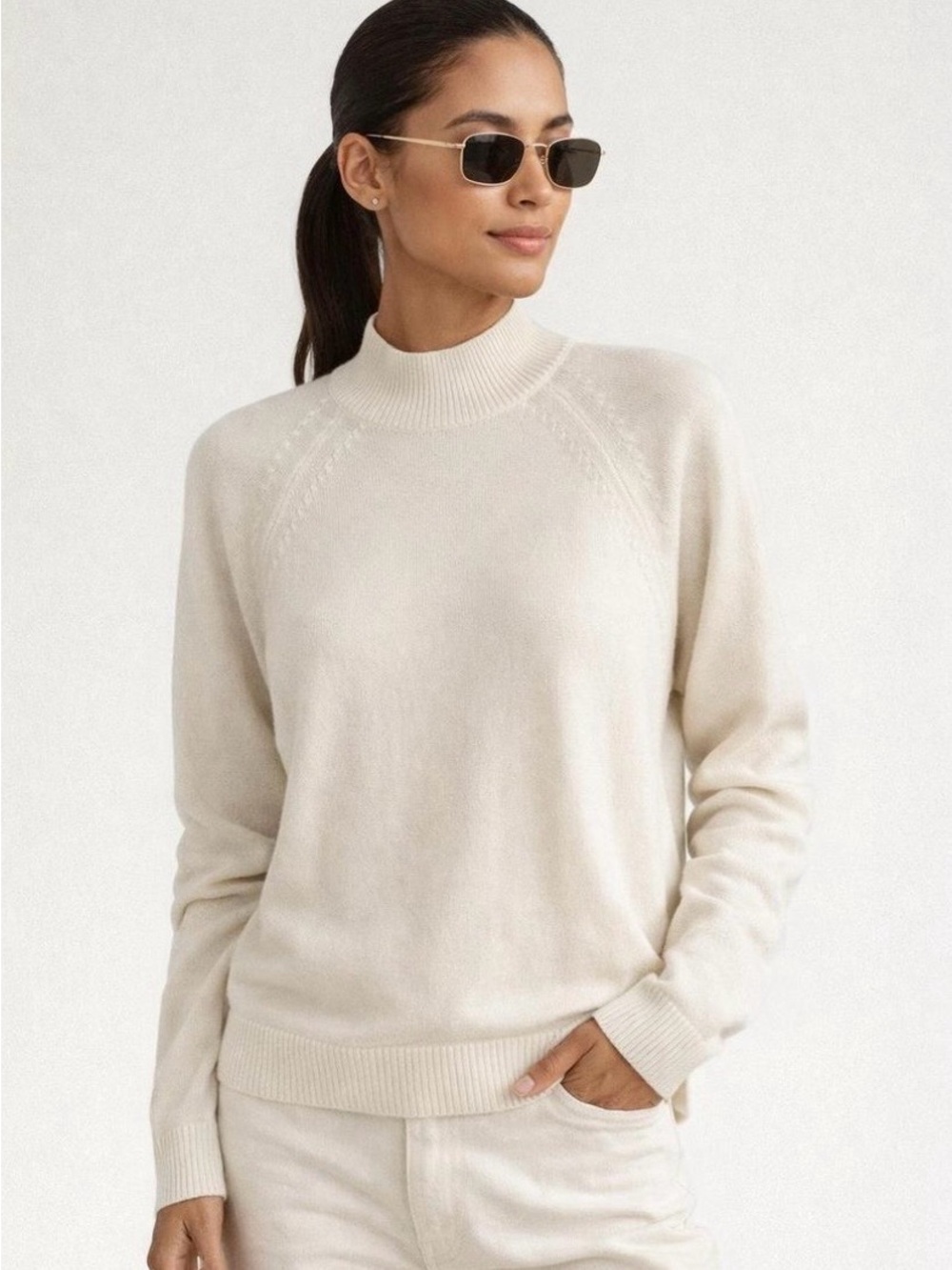 Quince Mock Neck Quiet Luxury Minimalist Sustainable Sweater Organic Cotton
